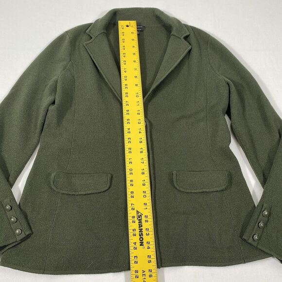 Talbots Merino Wool Cardigan Sweater Womens Medium Green Knit Jacket Grandpa - Picture 3 of 7